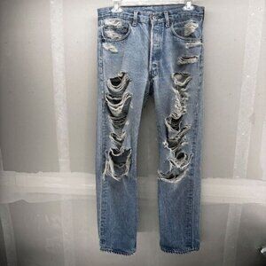 Levis 501 Vintage 80s USA Straight Leg Jeans Blue Thrashed Act 30x29